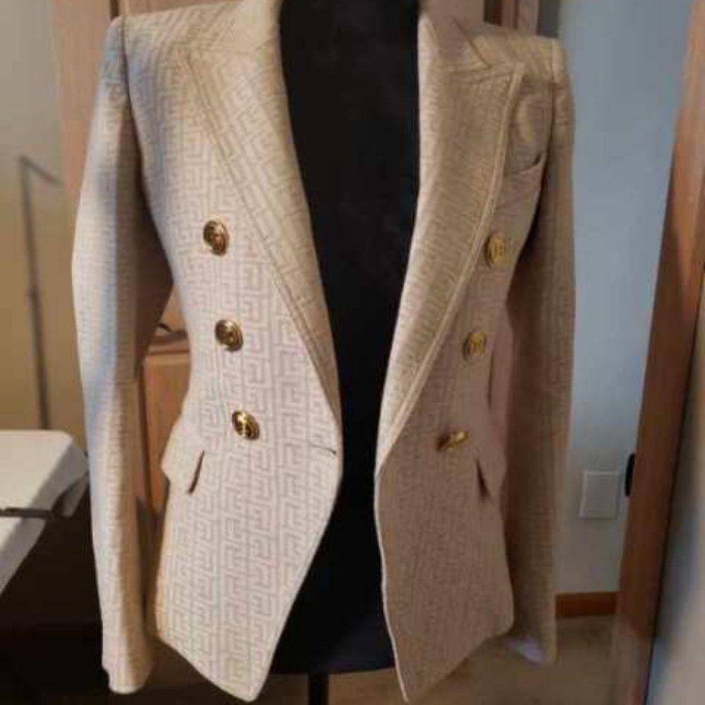 BALMAIN Jacquard Monogram Logo Blazer Size:38